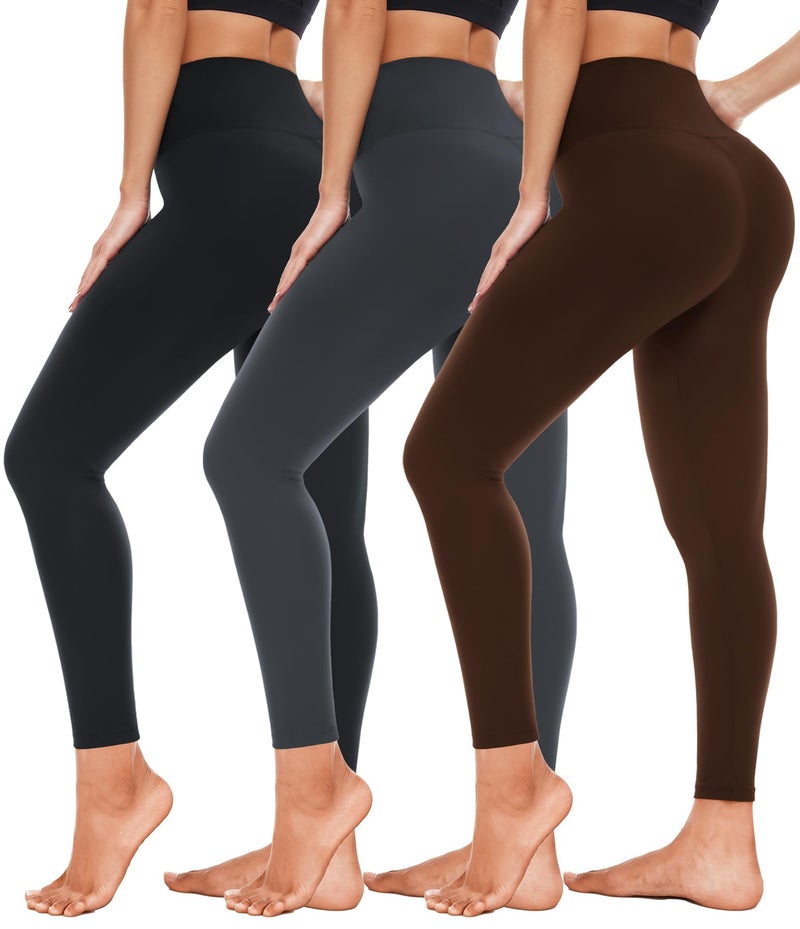 Hi Clasmix Leggings for Women 3 Pack Black Grey Tan-High Wasited Tummy Control Yoga Pants Clothing with Pockets Butt Lift Non See Through Compression Scrunch Seamless Squat Proof S-M - Image 1